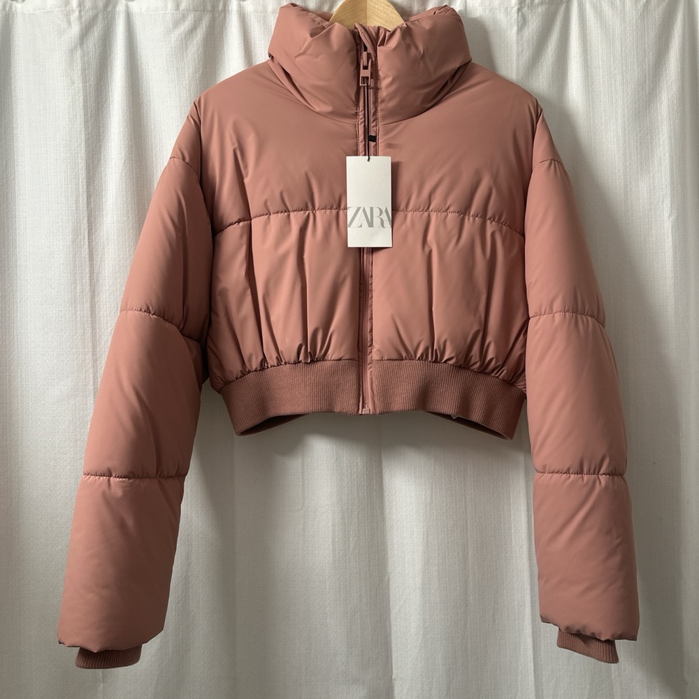 NWT Zara Matte Pink Cropped Puffer Jacket | Size: Med